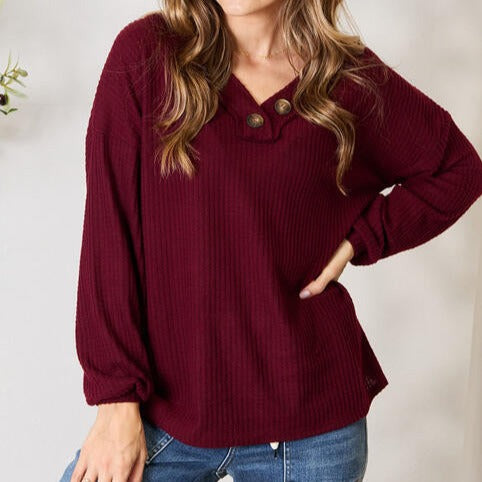 Waffle Knit Henley Top (S-L)