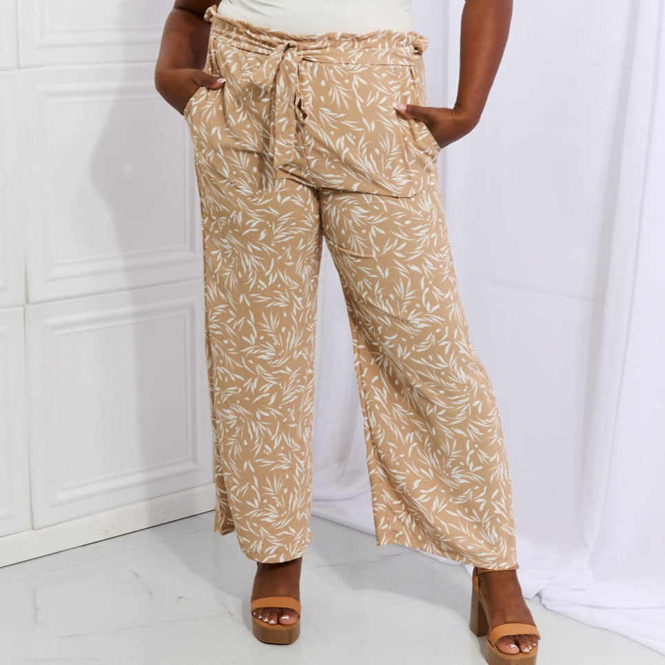 Right Angle Wide Leg Printed Pants in Tan
