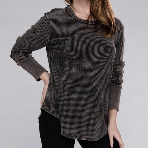 Vintage Wash Waffle Knit Top (S-XL)
