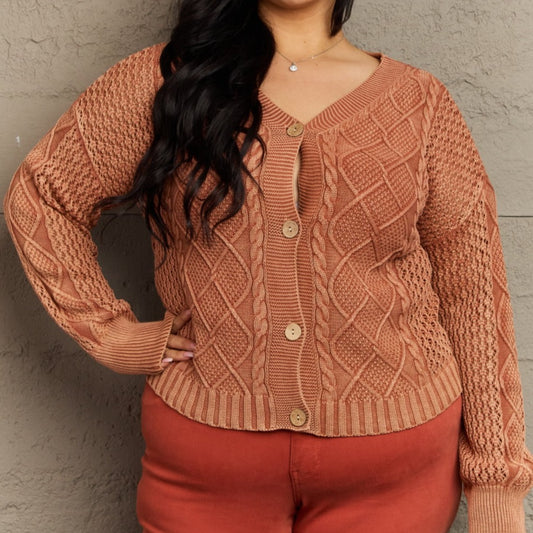 Soft Focus Cable Knit Cardigan in Brick