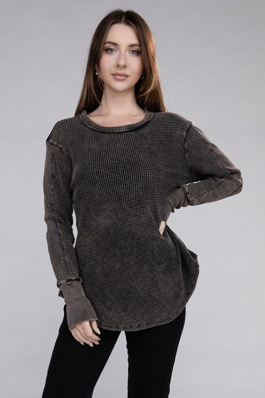 Vintage Wash Waffle Knit Top (S-XL)