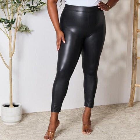 High Waisted Leather Leggings in Black (S-3X)