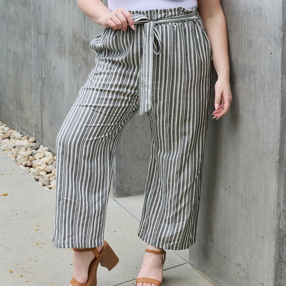 Find Your Path Paperbag Waist Striped Linen Pants