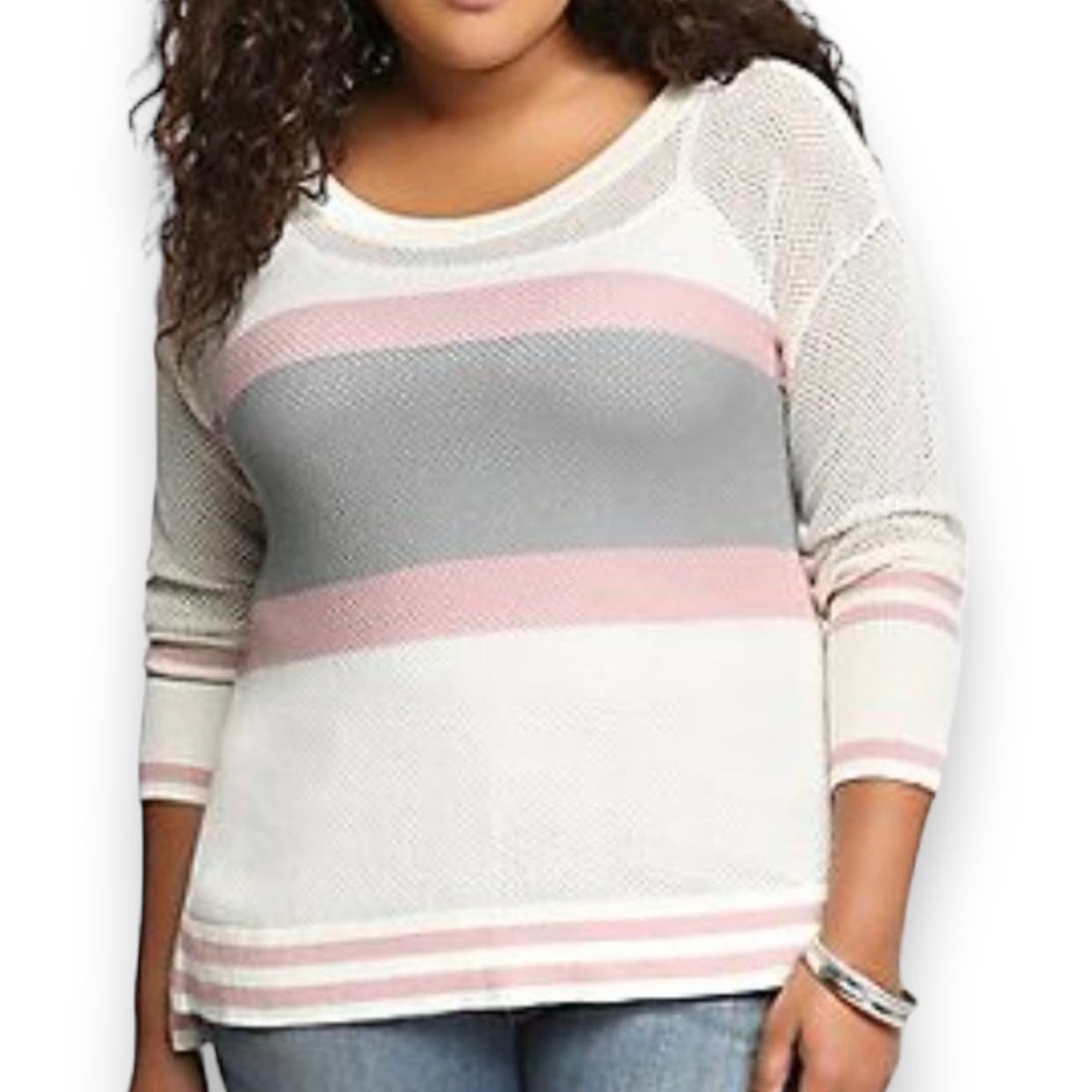 Striped lightweight mesh open knit sweater SZ 1X