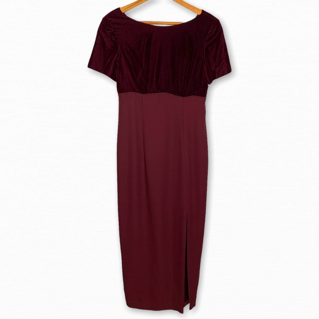 VINTAGE red velvet full length side slit formal gown SZ 8