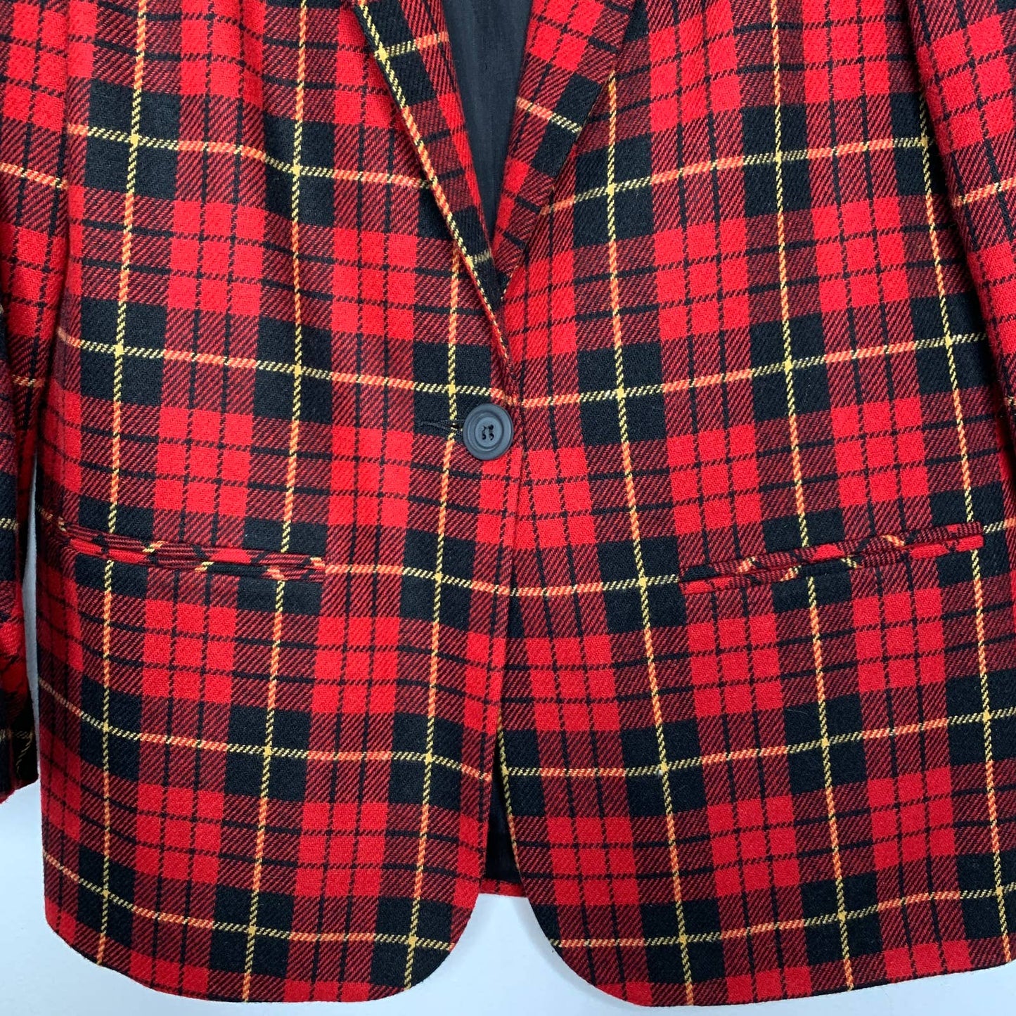 VINTAGE 80s red plaid velvet collared wool blazer SZ 6