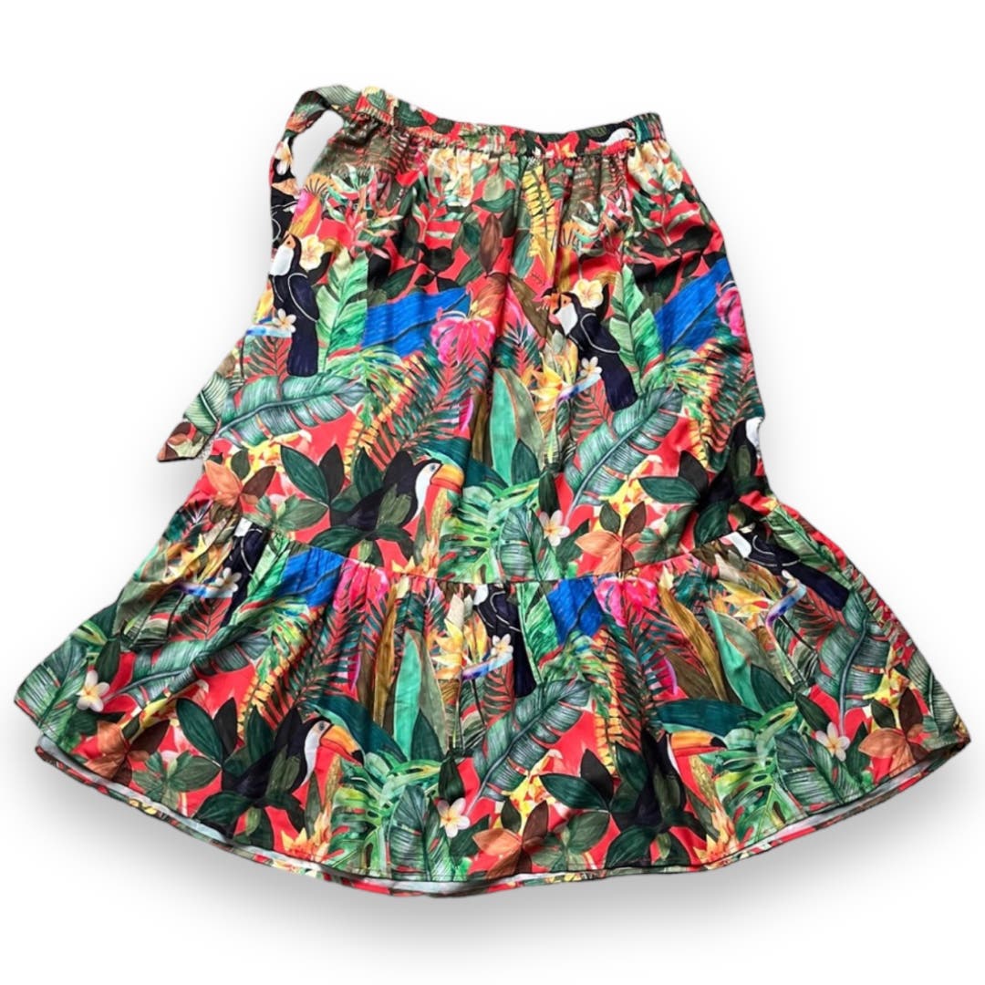 NWT multicolor tropical island print ruffled maxi skirt SZ M