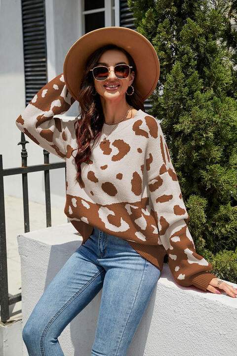 RORY Contrast Knit Leopard Sweater