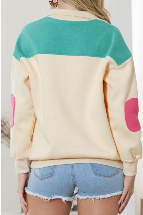 CLAUDIA Color Block Half Snap Sweatshirt (S-XL)