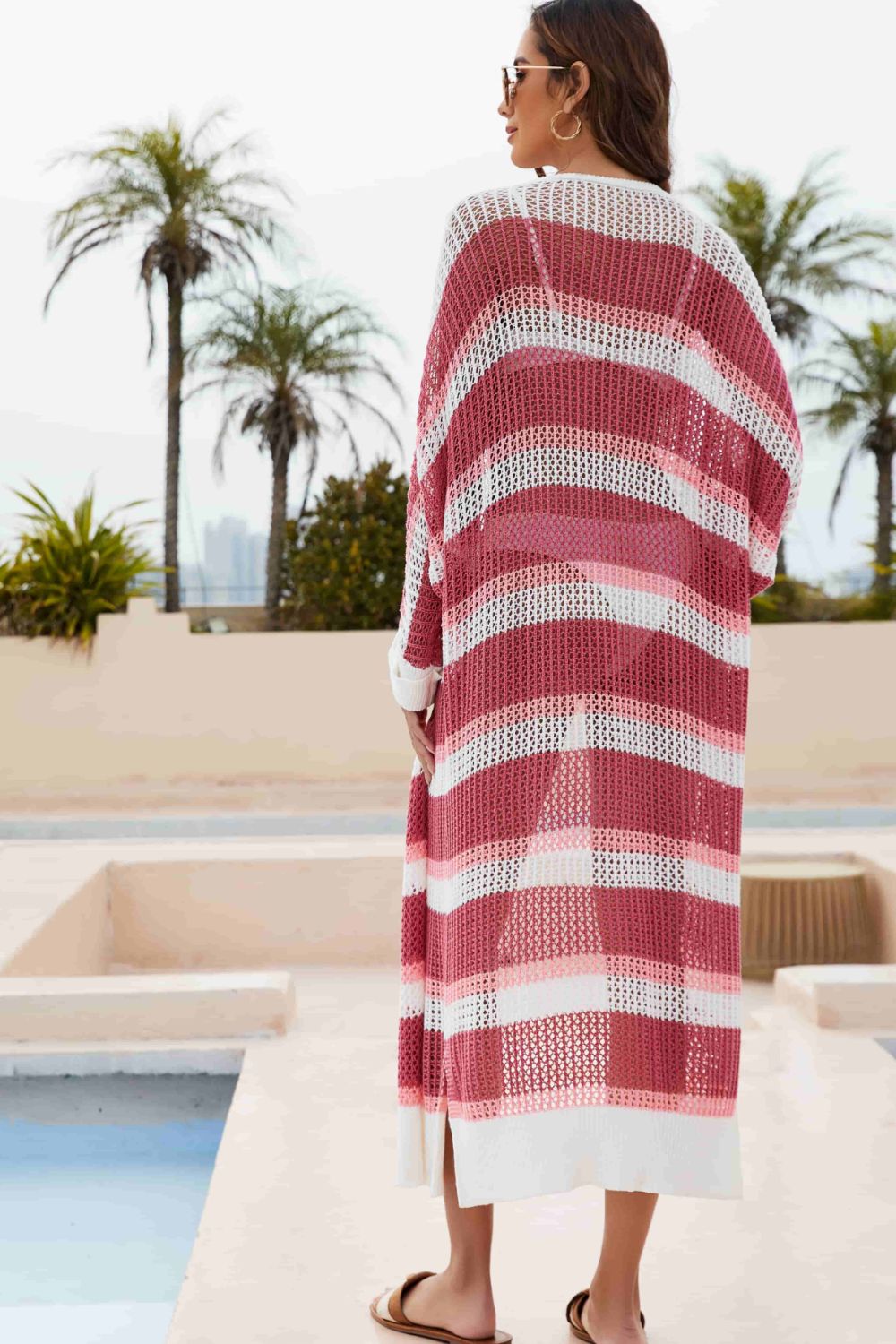 ALBUQUERQUE Striped Open Front Side Slit Duster Cover Up