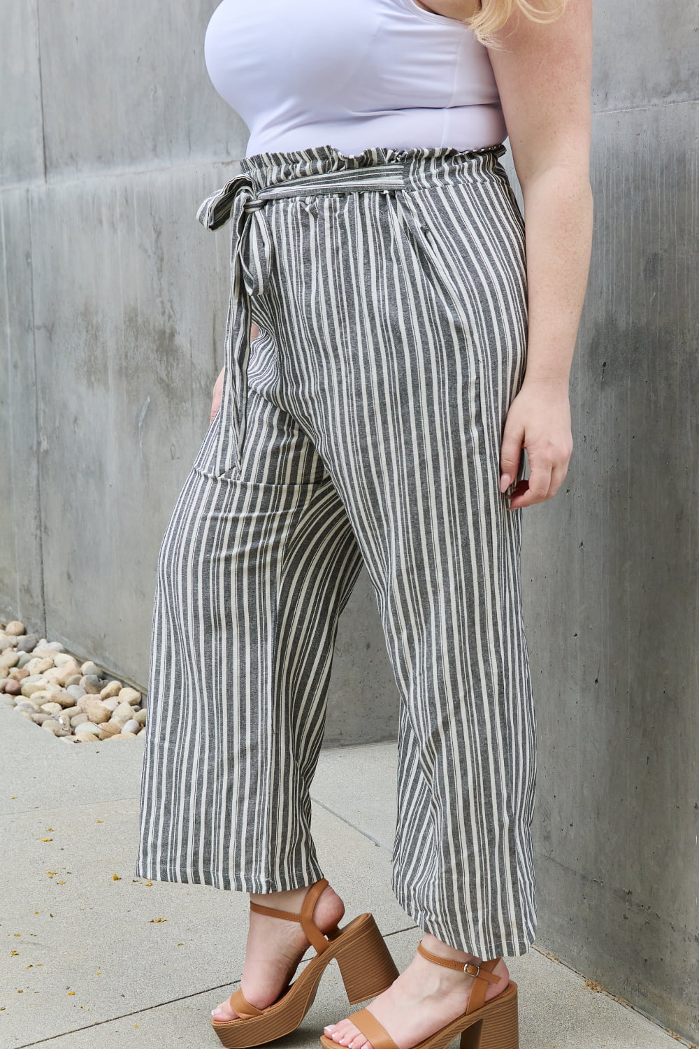 Find Your Path Paperbag Waist Striped Linen Pants