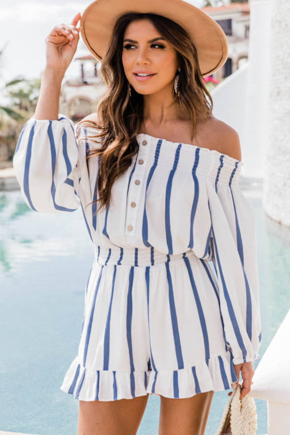 HELLY Striped Off The Shoulder Romper