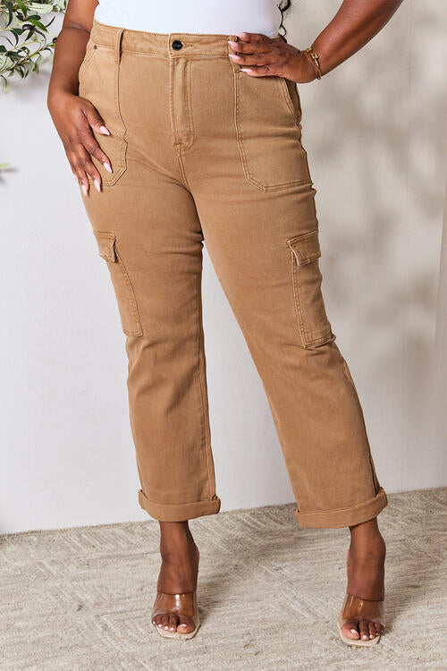 High Waisted Straight Leg Cargo Pocket Jeans (0-3X)