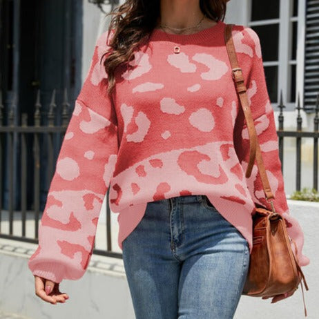 RORY Contrast Knit Leopard Sweater