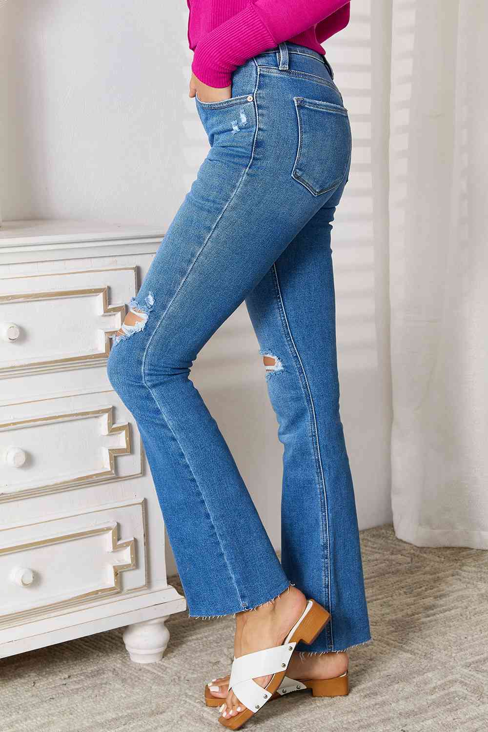 Distressed Bootcut Jeans (7-22W)