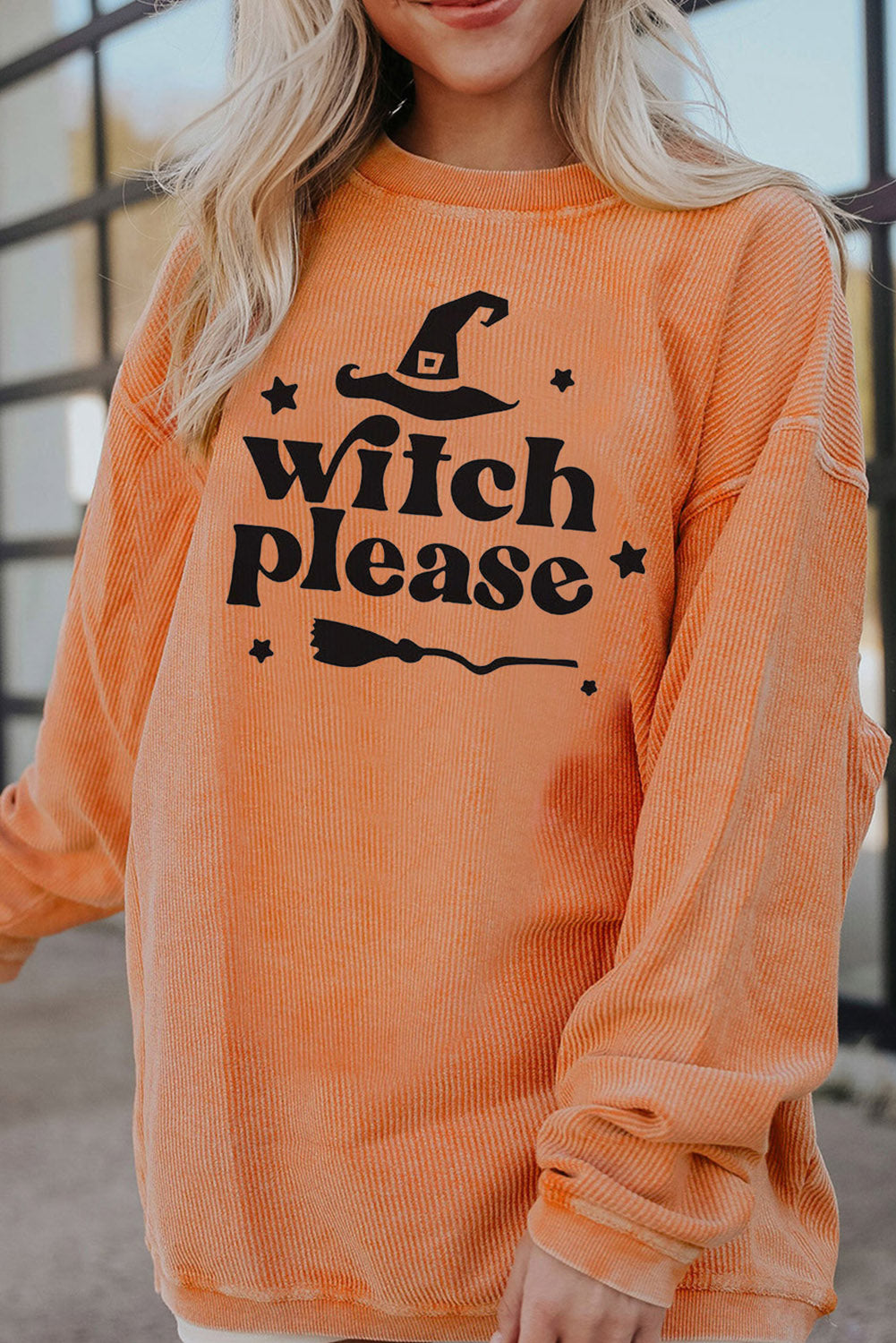 WITCH PLEASE Graphic Ribbed Sweatshirt