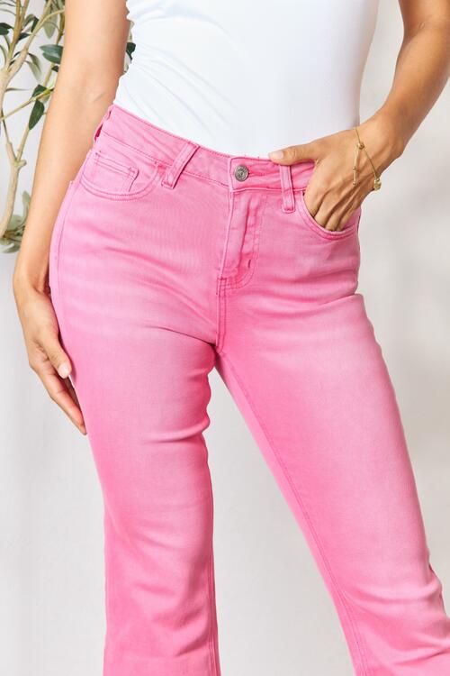 Hot Pink Frayed Hem Kick Flare Jeans (0-15)