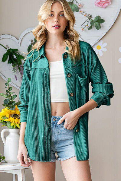 Janey Ribbed Button Up Shacket (S-XL)