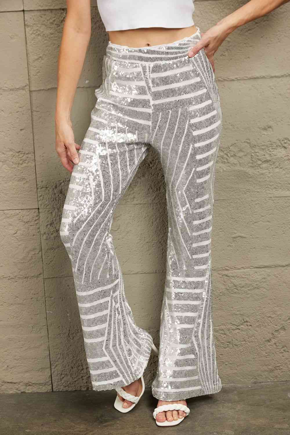 Sequined Flare Pants (S-2X)