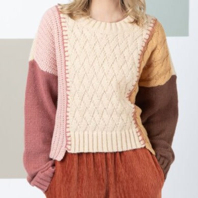 Josie Color Block Cable Knit Sweater (S-L)
