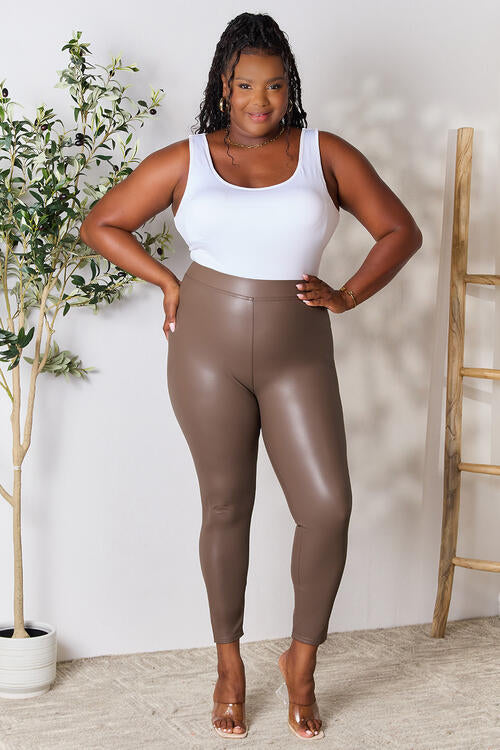 High Waisted Leather Leggings in Mocha (S-3X)
