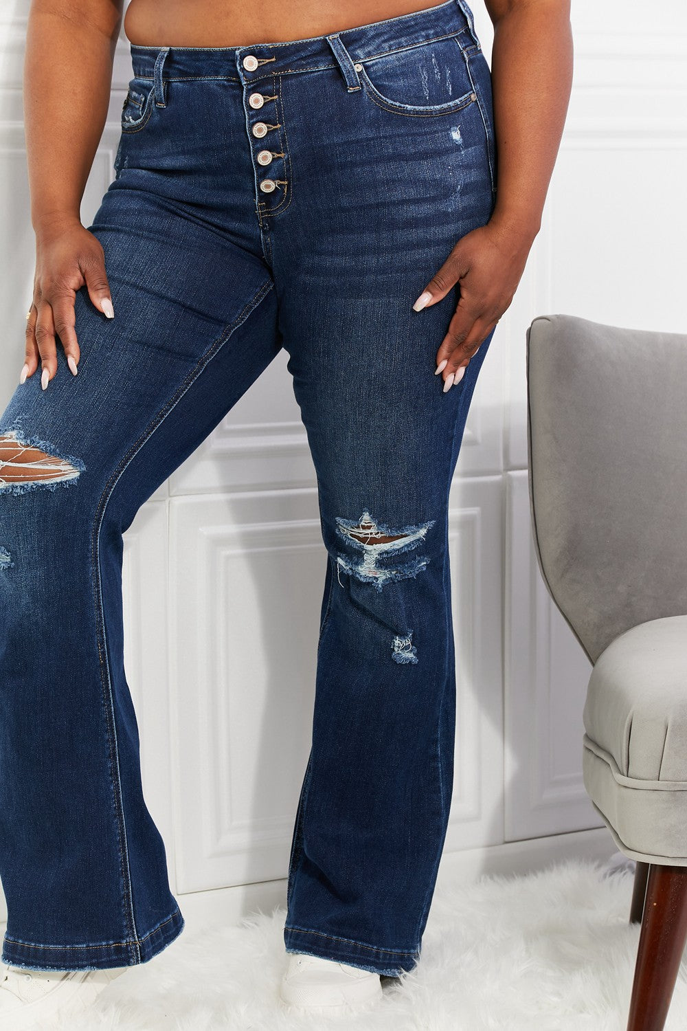 Reese Button Fly Flare Jeans (14W-22W)