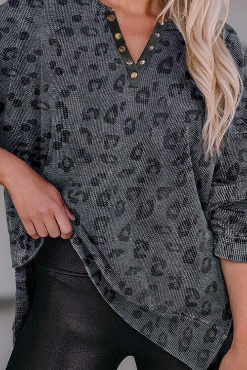 RUTH Leopard Print Henley Sweatshirt (S-XL)