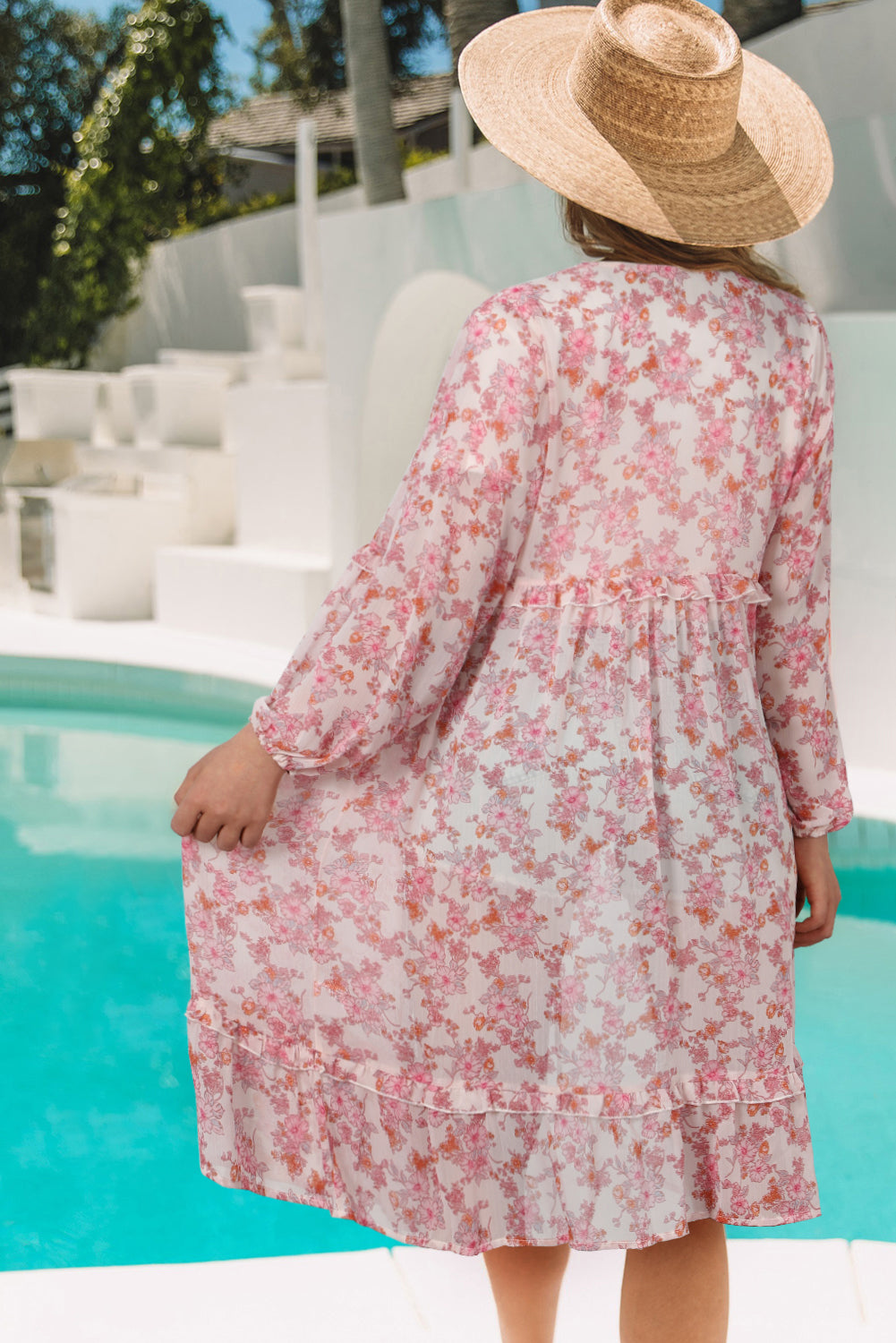 ISLA Floral Print Sheer Swim Cover Up Duster