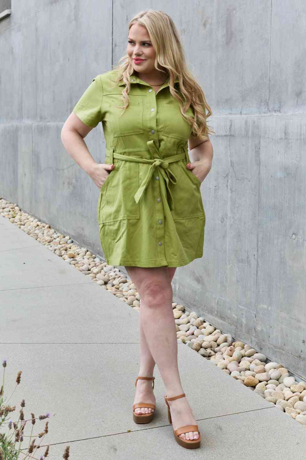 Stick With Me Button Down Dress (S-3X)