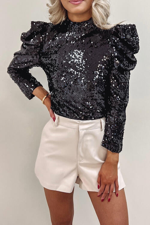 Make the Whole Place Shimmer Mutton Sleeve Sequin Top (S-2X)