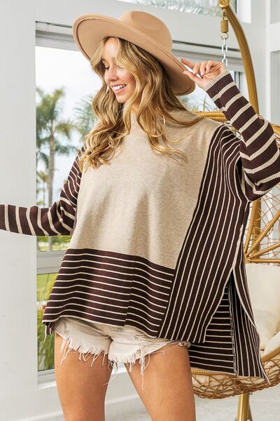Jojo Tan Striped Poncho Sweater (S-XL)