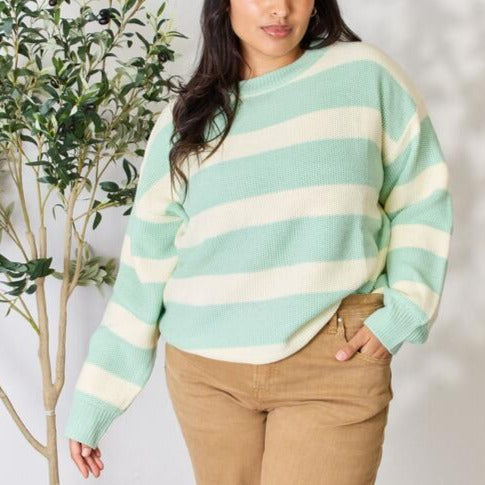 Pastel Striped Crewneck Sweater (S-3X)
