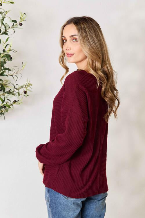 Waffle Knit Henley Top (S-L)