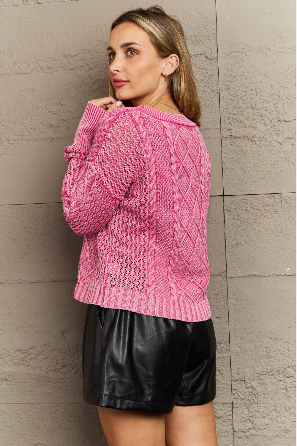 Soft Focus Cable Knit Cardigan in Fuchsia