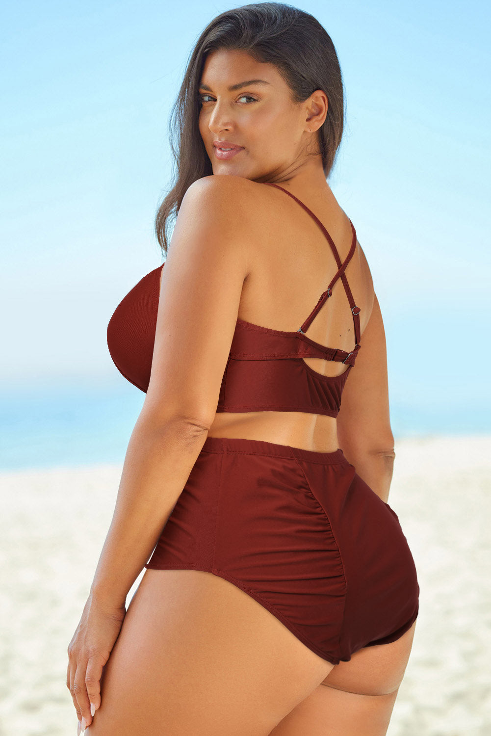 ST BART'S Halter Neck Crisscross Ruched Two-Piece Swimsuit