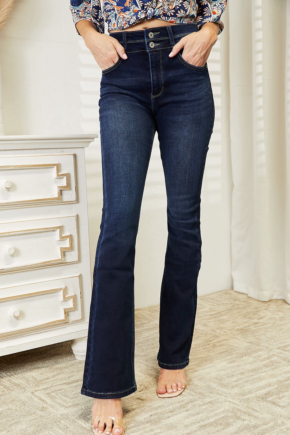 Double Button Bootcut Jeans (7-22W)