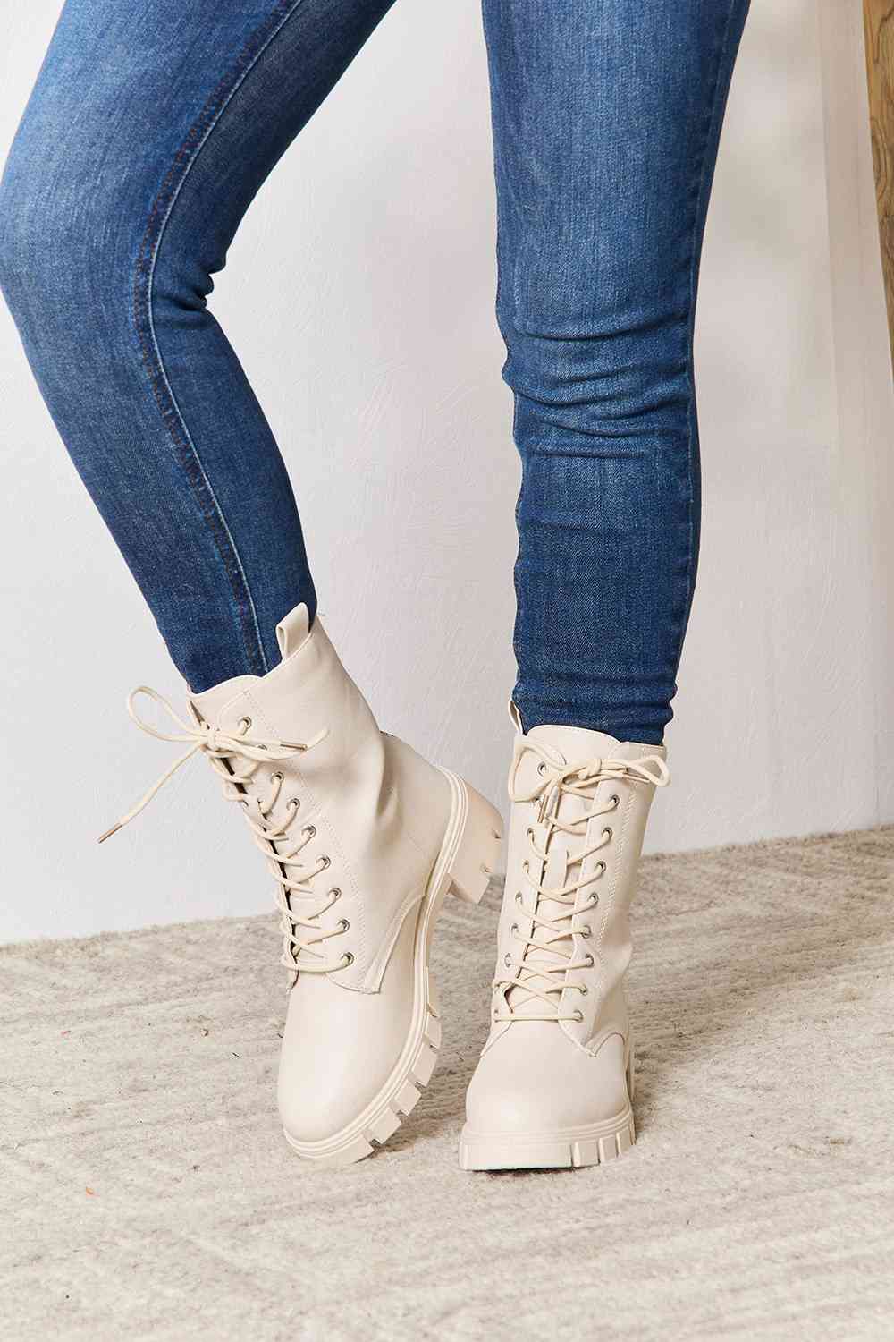 White Out Monochrome Combat Boots (6-10)