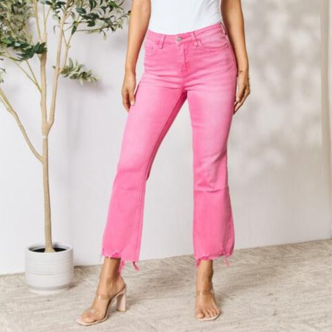 Hot Pink Frayed Hem Kick Flare Jeans (0-15)