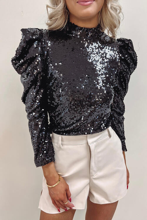 Make the Whole Place Shimmer Mutton Sleeve Sequin Top (S-2X)