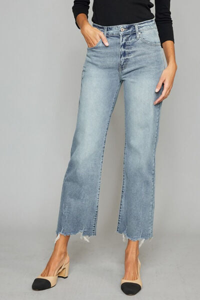 Violet High Waisted Raw Hem Cropped Wide Leg Jeans (0-15)