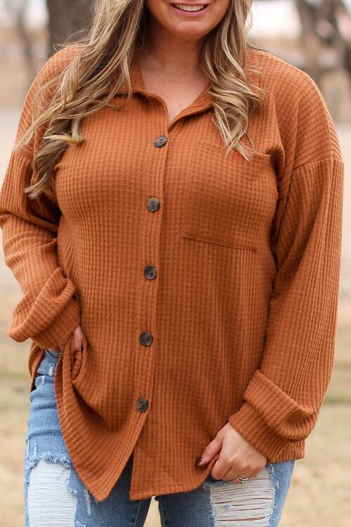 JESSIE Waffle Knit Button Up Shirt (1X-3X)
