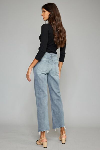 Violet High Waisted Raw Hem Cropped Wide Leg Jeans (0-15)
