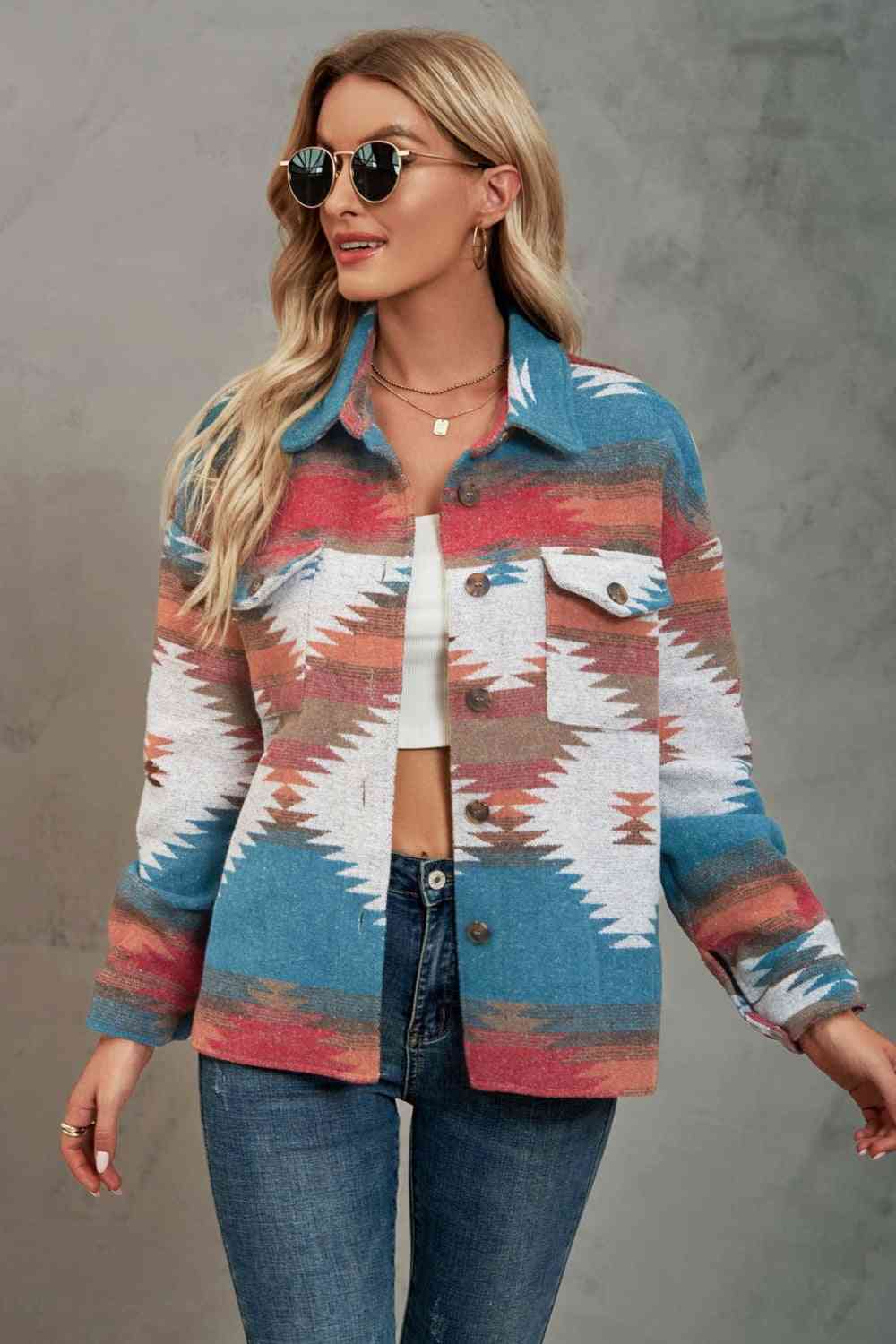 XOCHITL Oversize Woven Aztec Shirt Jacket (S-2X)