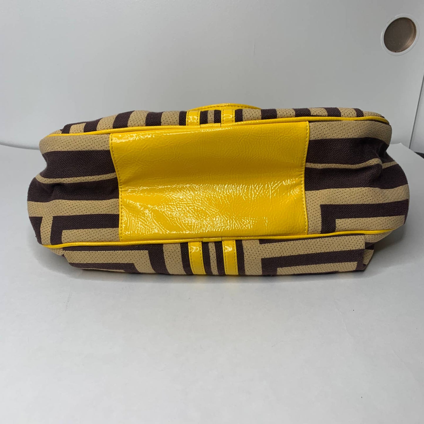Y2K geometric pattern patent leather double handle satchel purse